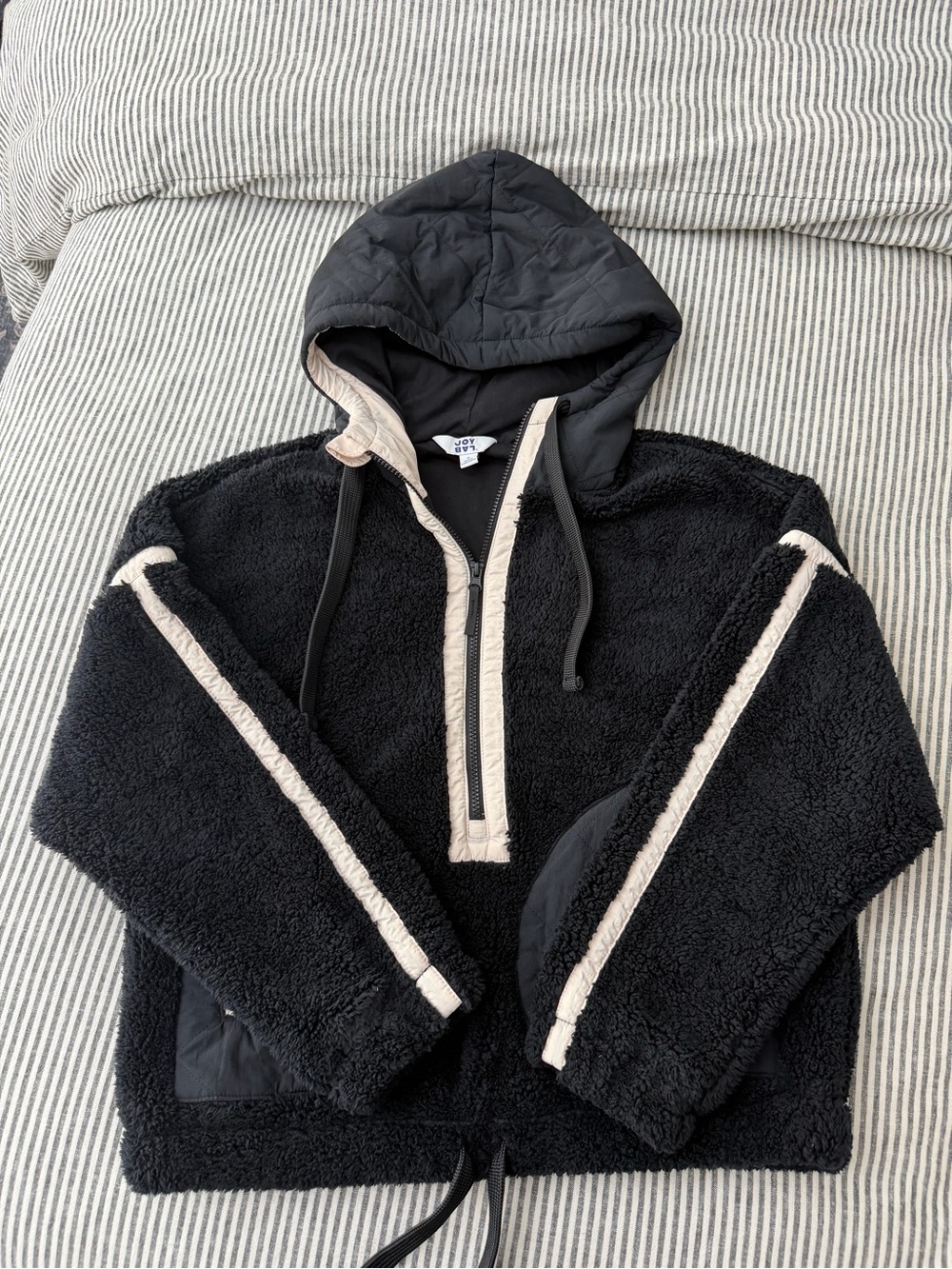 Womens Joylab Contrast High Pile Half Zip Jacket - Size Small - Black/Tan